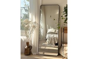 ANTOK Full Length Mirror, 64"x21" Floor Mirror, Floor Standing Mirror Freestanding Full Body Mirror with Stand for Bedroom, Hanging Mounted Mirror for Living Room Cloakroom, Black