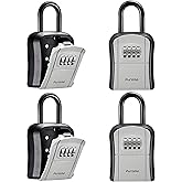 Puroma Key Lock Box Outdoor 4 Digit Code Combination Lockbox House, 4 Gray | For Contractors Guest Realtor Storage Keys, Portable, Home Wall Mount, Resettable, Combination, Weatherproof, High-capacity