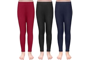 TODDOR 3 Pack Girls Winter Fleece Lined Leggings Stretchy Solid Velvet Pants Warm and Soft Tights for Kids