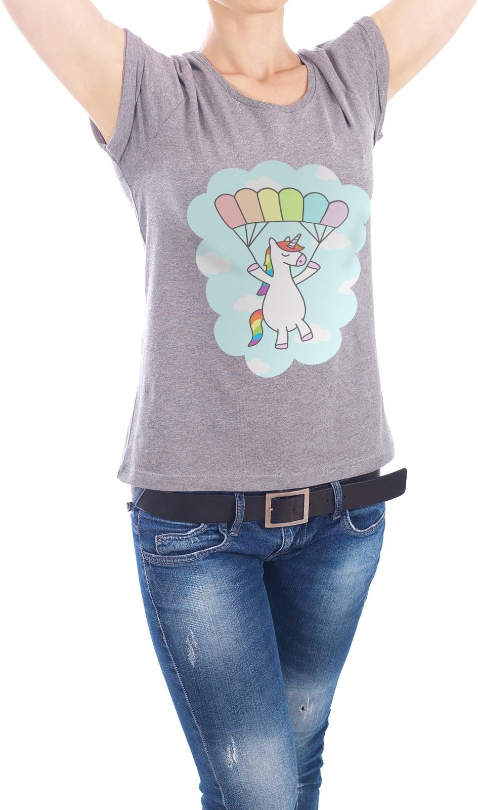 Design T-Shirt Women Earth Positive Unicorn Glide grey size XL - fair & eco-friendly shirt