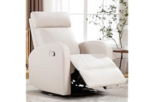 HOMYKA Swivel Rocker Recliner, Manual Glider Rocking Recliner Chair, Leather Swivel Reclining Lounge Chair Nursery Glider Recliners for Small Spaces, Living Room, Beige