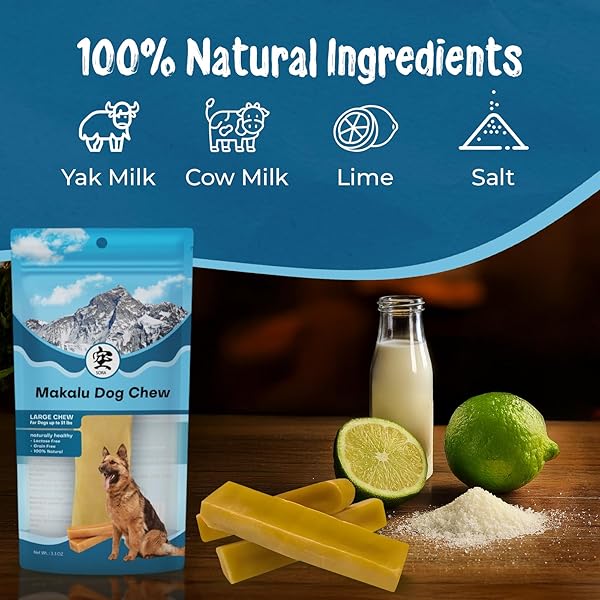 MAKALU DOG CHEW LARGE CHEWING STICKS FOR DOGS-HEALTHY YAK & COW MILK DOG TREATS FOR STRONG BONES & TEETH EASY TO DIGEST DOG CHEWS FOR AGGRESSIVE CHEWERS ODOR & MESS FREE BULLY STICKS(1 STICK PER PACK)