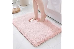ILANGO Pink Christmas Bathroom Rugs 24" × 17" Non Slip & Super Absorbent Extra Thick Soft, Washable Bath Mat for Floor, Non Shedding Microfiber Plush Holiday Bath Rug with Rubber for Shower Sink