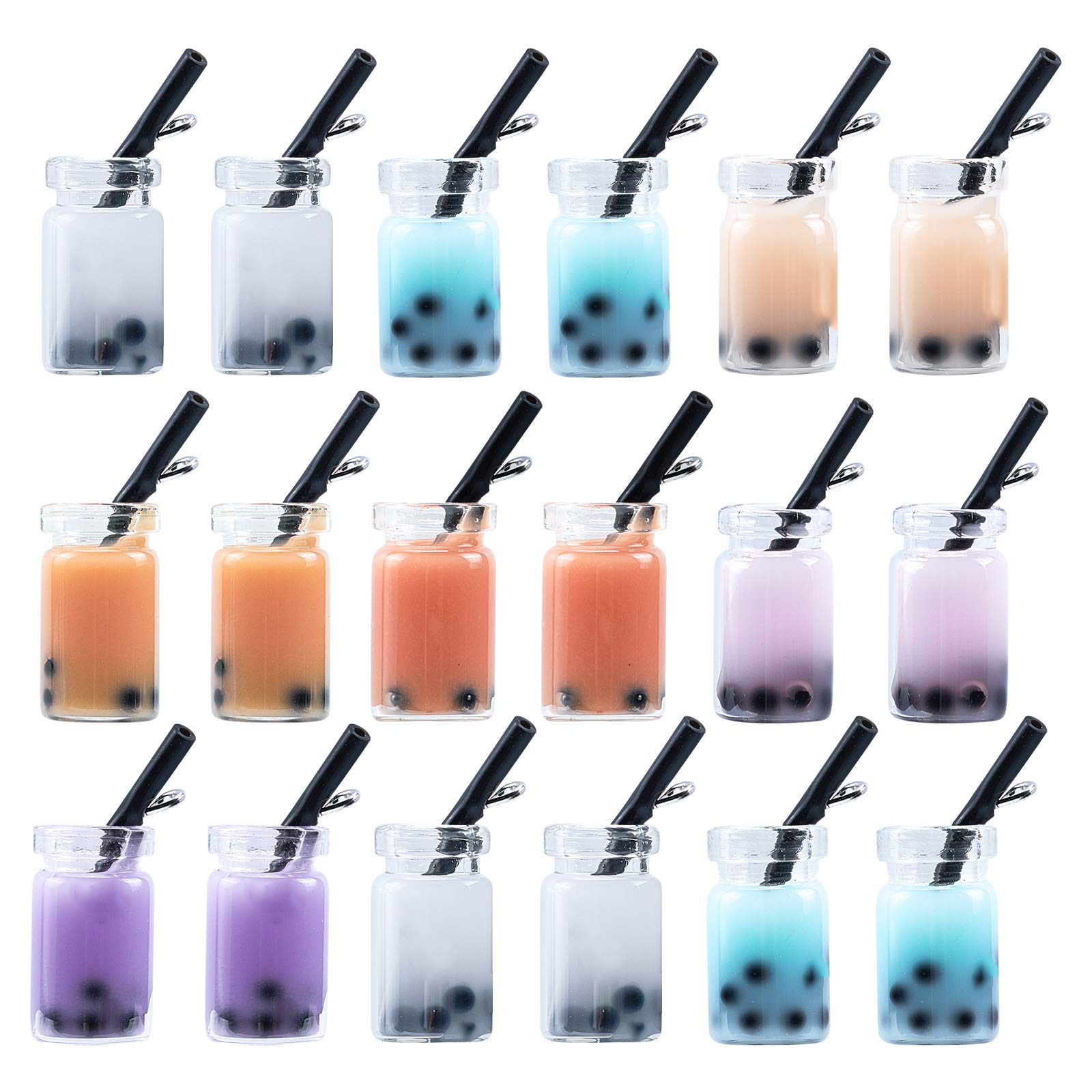 NBEADS 42 Pcs Faux Glass Bottle Charms, Boba Charms with Resin Inside Milk Bubble Tea Pendants for Earring Bracelet Necklace Scrapbooking DIY Crafts