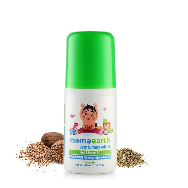 MAMAEARTH EASY BABY TUMMY ROLL ON FOR DIGESTION & COLIC RELIEF WITH HING & FENNEL | NATURAL GAS RELIEF BELLY RUB FOR DELICATE SKIN OF BABIES | 40ML/1.35 FL OZ