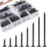 Rustark 390-Pcs #7 Coarse Thread Drywall Screw with Phillips Drive Black Oxide Finsh Bugle Head Wood Screws Assortment Kit Id