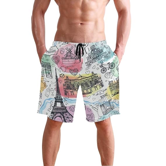 Xianghefu Short De Plage Pour Homme Paris Tour Eiffel