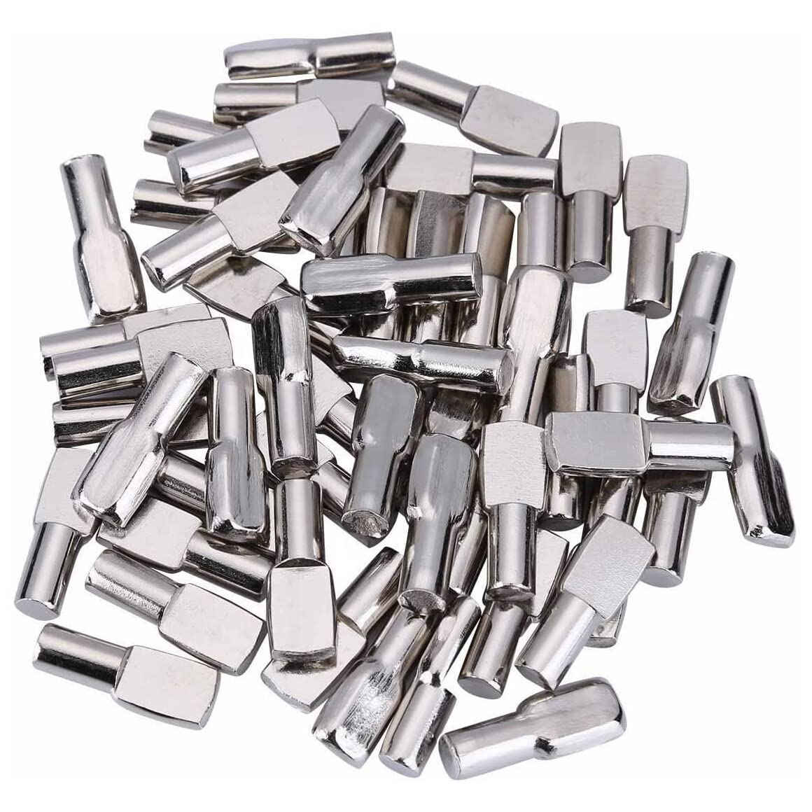 30PCS 7mm Cabinet Shelf Pegs Spoon Shape Shelf Support Pins Holders Bookshelf Furniture Shelve Nickel Plated Brackets for Kitchen Closet