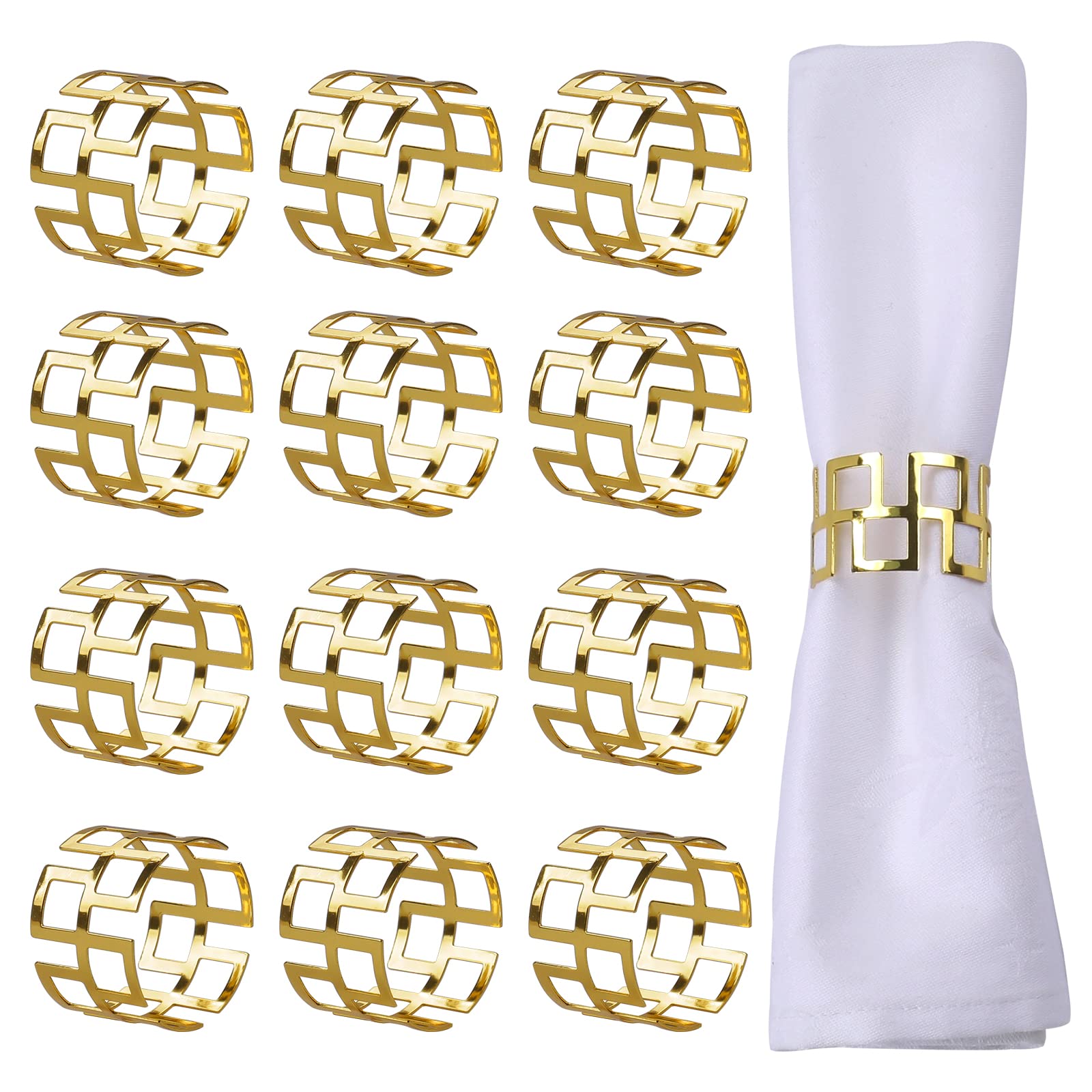 LogHog Delicate Christmas Gold Napkin Rings Set of 12, Ideal Table Setting Napkin Buckles for Christmas, Thanksgiving, Wedding, Parties, Holiday (Elegant Gold)