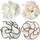 Qigfucm 4 Pack Oversized Puffy Hair Scrunchies, 4.72 Inch Double Layer Pleated Ruffle Design, White with Colored Trim, Extra Large Hair Ties for Buns Ponytail Holders for Voluminous Look