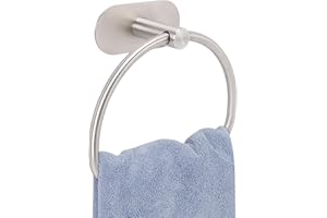 Livabber Towel Ring for Bathroom, 304 Stainless Steel Hand Towel Holder, Heavy Duty Towel Hanger for Bath, Kitchen, Hotel (4″ Self-Adhesive Base, Brushed Nickel)