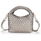 Woven Crossbody Bag for Women, woven purse Leather handbag mini Hobo Bag (Silver grey)