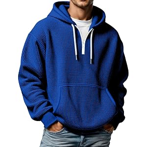 GOSEAGOTOFUN Quarter Zip Pullover Men Waffle Knit Hoodie Casual Long Sleeve Drop Shoulder Sweatshirt Fashion Loose Pullover