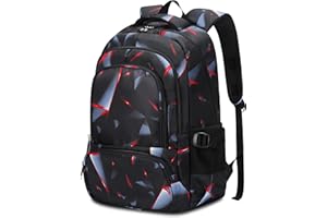 BLUEFAIRY Kids Backpack for Boys Elementary Primary School Bags for Childs Black Bagpack Book Bag Back to School Gifts for Son Mochilas Escolares para Niños 17" Large Compartment Black/Red