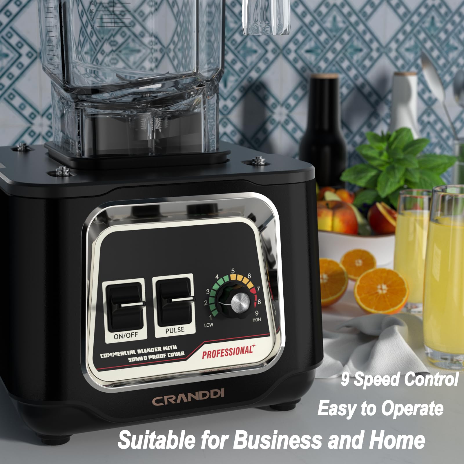 CRANDDI Commercial Smoothie Blender, Professional Countertop Blender with Removable Shield, 2200W Strong Motor, 52oz BPA-free Jar for Shakes and Smoothies, Self-Cleaning K80 (Black)