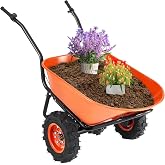 VEVOR Electric Wheelbarrow Cart, 500W Powered Utility Garden Wagon Dump Cart, 4.5 Cu. Ft. Load &amp; 573 lbs Capacity with Metal Handle &amp; 16" Track Wheels, Two Wheel Barrow Yard Cart &amp; Wagons for Lawn