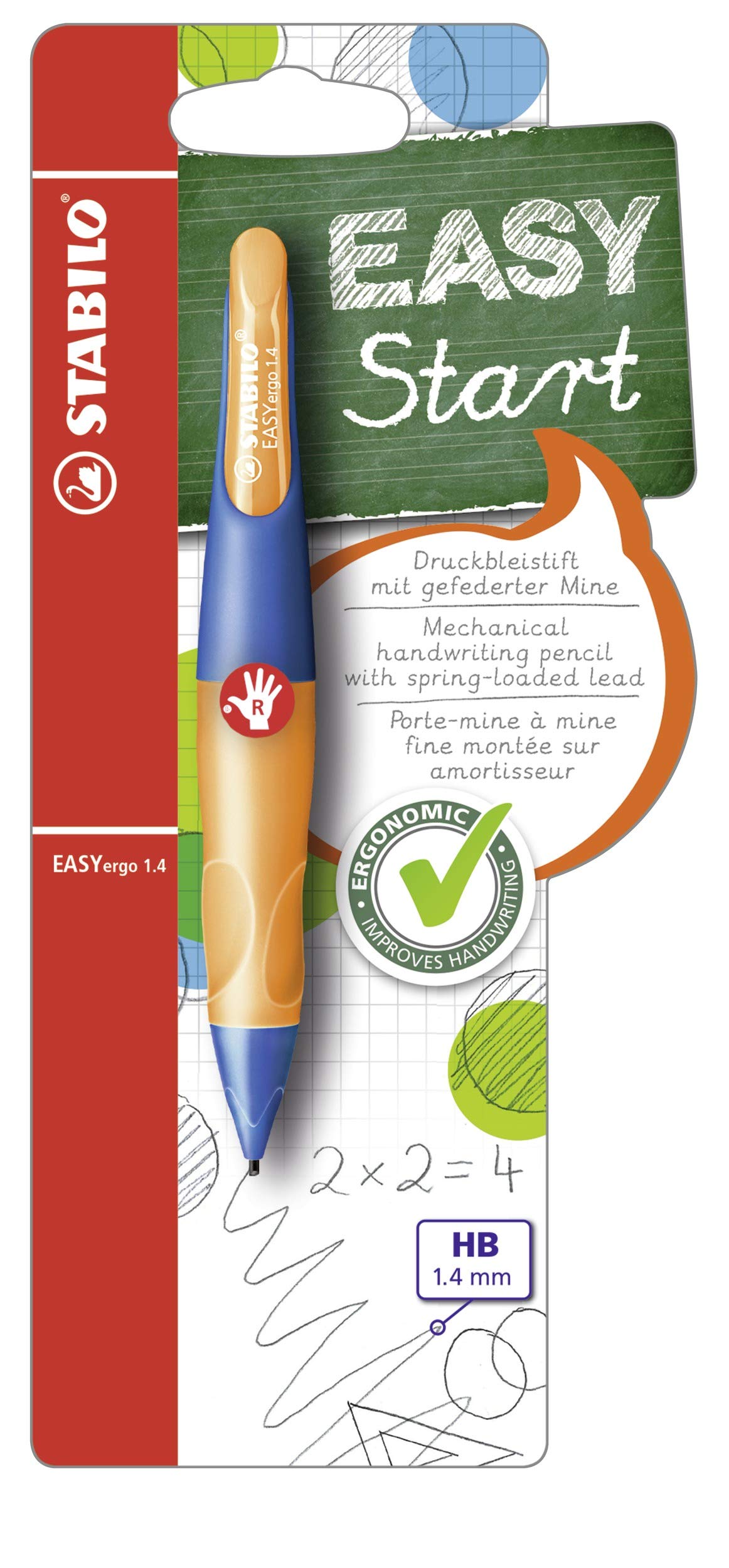 STABILO EASYergo 1.4 - Ergonomic Mechanical Pencil - Right-Handed - Pack of 1 - Ultramarine/Neon Orange