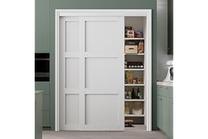 AINLARRY Bypass Solid Core Sliding Closet Door 48x80, Double Closet Panels with Hardware & Fascia, Interior Sliding Door with Effective Sound Reduction, No Assembly Required Panels