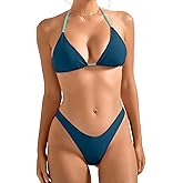 SUUKSESS Women Halter String Two Piece Bikini Sets Reversible Thong Swimsuit
