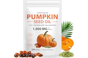 RUDUWU Pumpkin Seed Oil with Saw Palmetto Capsules,Pumpkin&Seed Oil 2 in 1 for Hair Growth,Cold Pressed,Supports Hair,Heart,Skin Supplement,Pumpkins Seed Extract Powder,PumpkinSeed Herbal Supplement 300 pcs