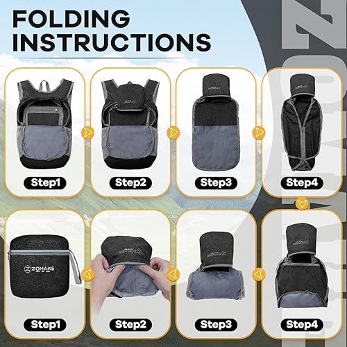 [ZOMAKE] 折りたたみリュック 10L 小型 アウトドアバック リュックサック 防水 バックパック 軽量 エコリュック 携帯リュック 登山用 キャンプ 旅行 スポーツ 防災 自転車 通学 通勤 買い物 男女兼用 - サムネイル 5