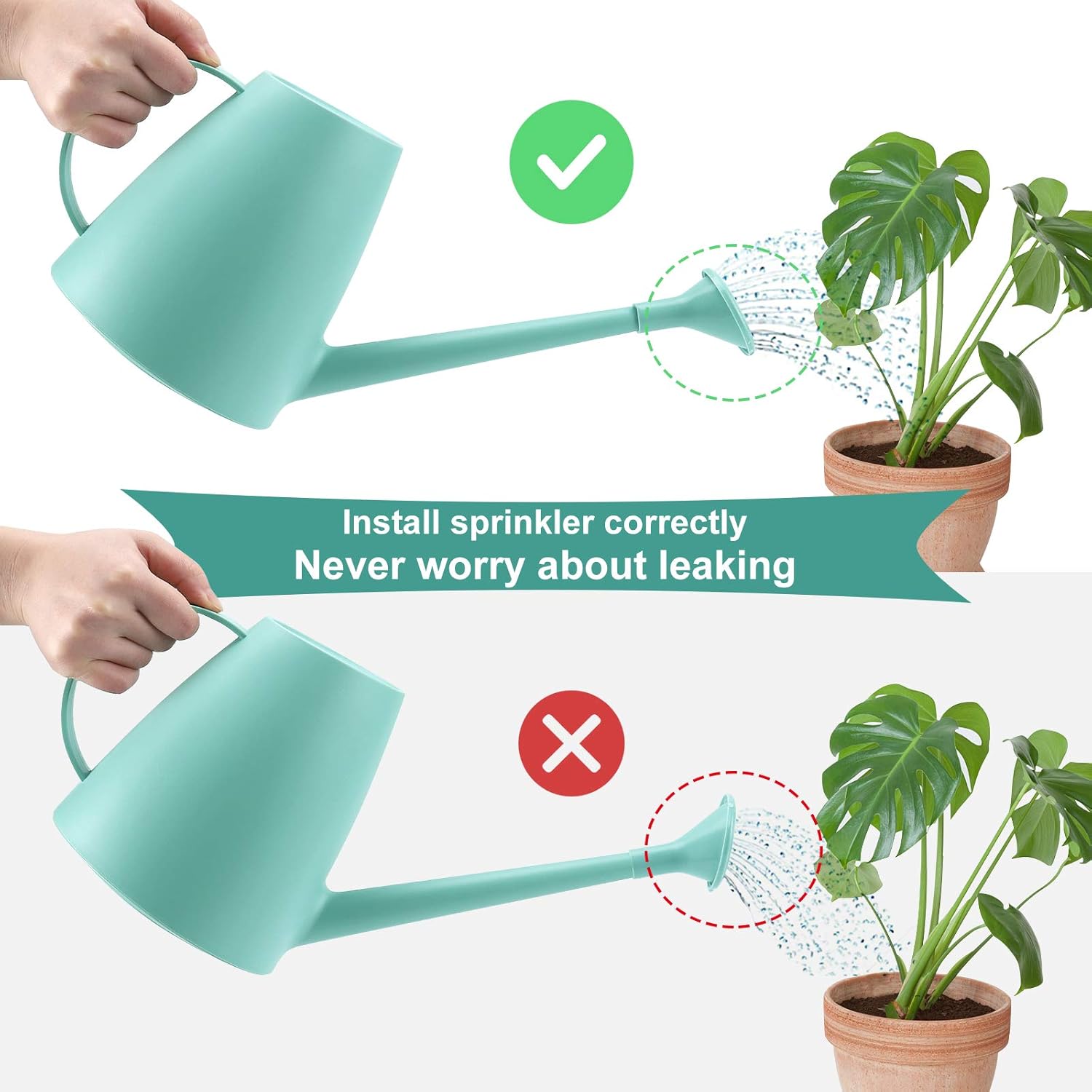 Qilebi Watering Can for Indoor Plants, Small Watering Cans for House Plant Garden Flower, Long Spout Water Can for Outdoor Watering Plants 1.8L 60oz 1/2 Gallon (Green) : Garden & Outdoor
