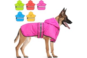 Candofly Reflective Dog Raincoat - Waterproof Dog Rain Jacket with Leash Hole, Hooded Dogs Ponch Slicker for Large Dogs (Pink, X-Large)