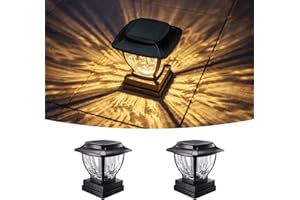 OPOIRA Solar Post Cap Lights Outdoor, Glass Deck Fence Post Cap Light Solar Powered for 4x4 Vinyl/Wooden Posts, Solar Lamp Post Light with 2 Lighting Modes for Patio Garden, Bright Warm White (2 Pack)
