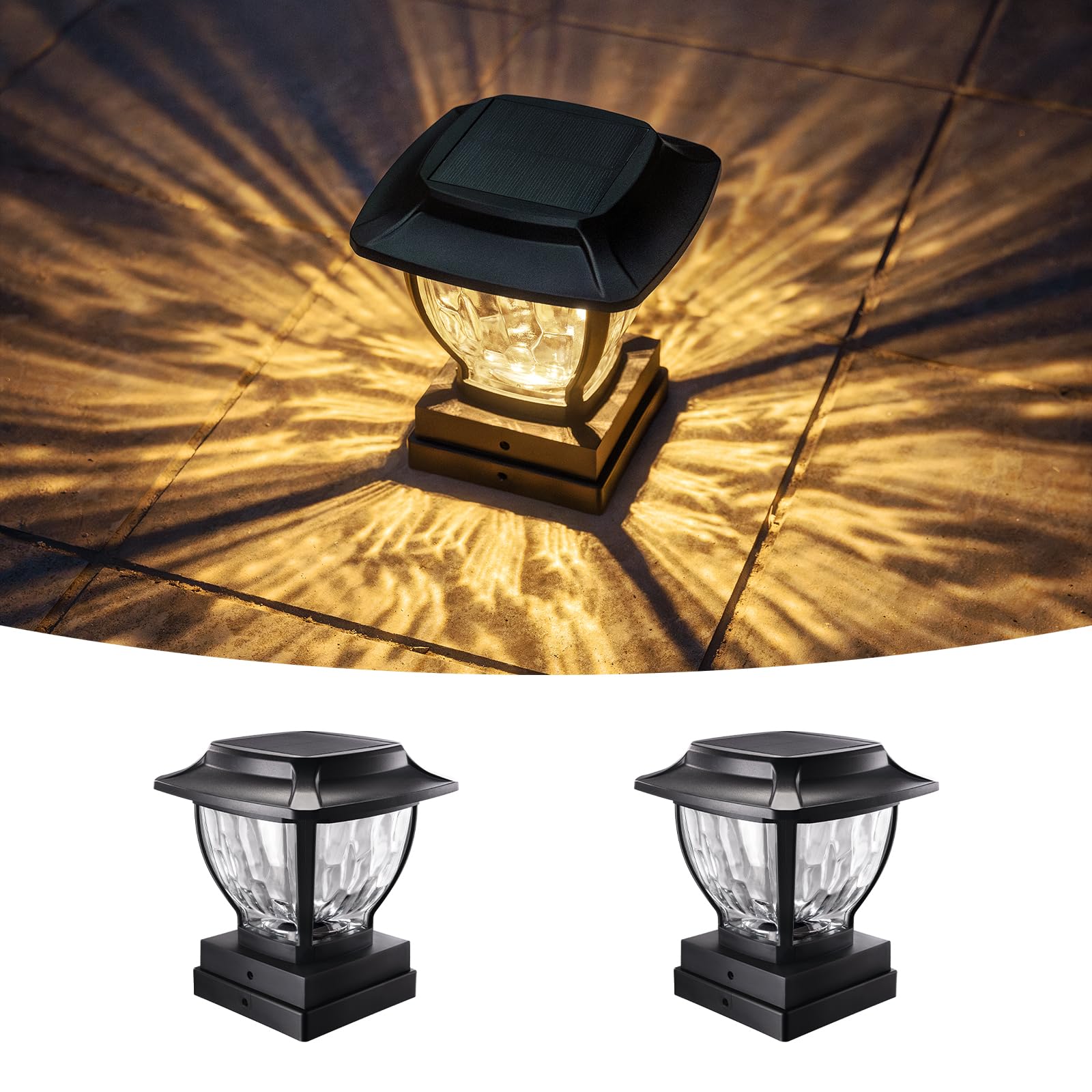 thumbnail image 2 of 2 Pack Solar Post Cap Lights For 4x4 Fence Posts – 3 Modes, 40 LEDs, Outdoor Deck Decor 2 of 4