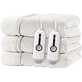RALYSUN Electric Heated Blanket Queen Size 84"x90" - Dual-Sided with Microplush & Sherpa Fabric, 4 Heat Settings & 10 Hours Auto Off, Dual Controller, Machine Washable - White