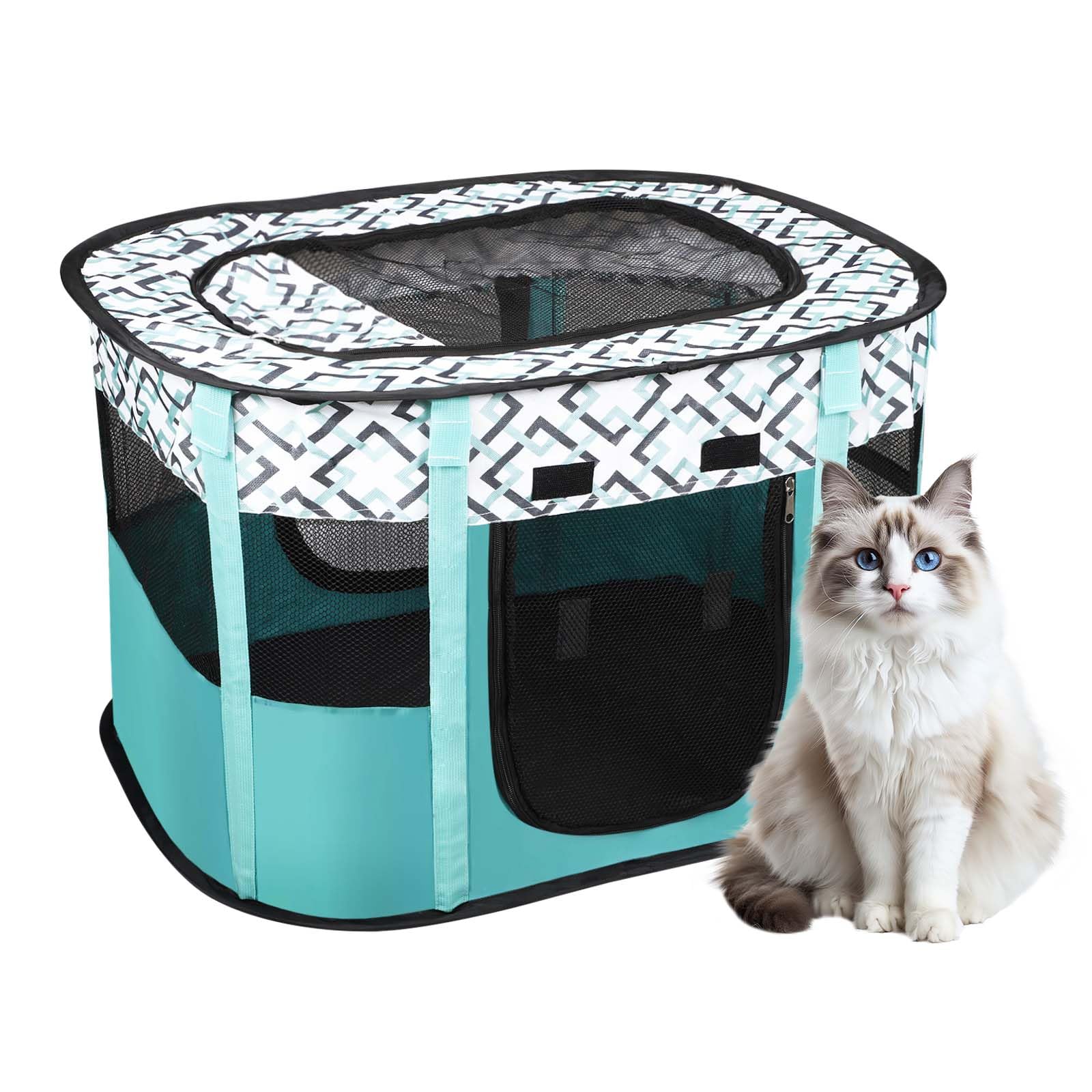 Foldable Pet Playpen, Portable Dog Cat Kennel Cage, Indoor/Outdoor Pop up Pet Tent Fence, Rectangle Delivery Room Pets Tent for Puppy Dog Kitten Cat