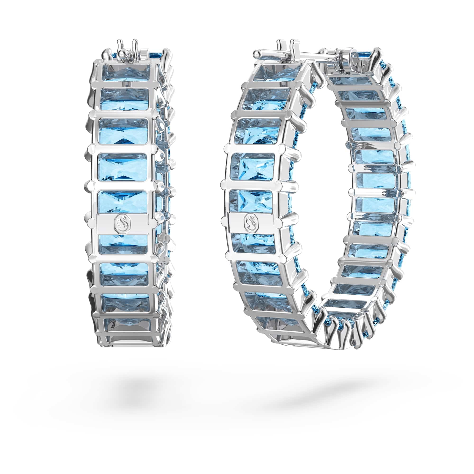 Swarovski Matrix Crystal Hoop Earrings, Blue and Clear Crystals, Rhodium Finish
