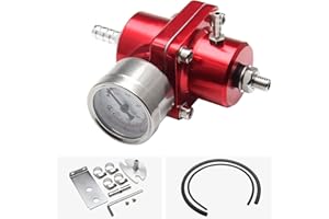 HTRACING Adjustable Fuel Pressure Regulator With Gauge Hose 0-140 PSI Universal 6AN FPR Kit Aluminum Red