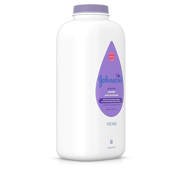 JOHNSON’S LAVENDER BABY POWDER WITH NATURALLY DERIVED CORNSTARCH, HYPOALLERGENIC AND PARABEN FREE, 15 OZ (PACK OF 3)