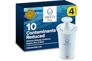 Brita Plus Water Filter, BPA-Free, High-Density Replacement Filter for Pitchers and Dispensers, Reduces 2x Contaminants*, Lasts Two Months or 40 Gallons, Includes 4 Filters