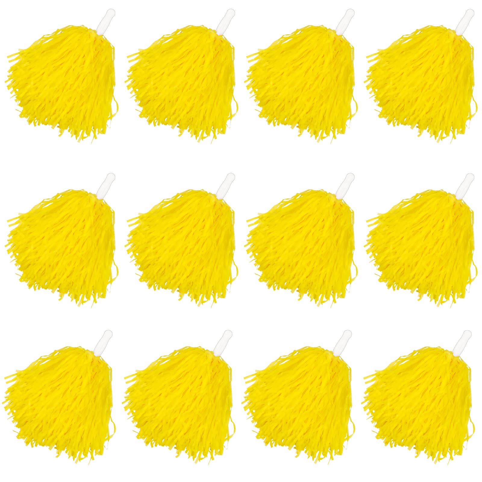 Faxco 12Pack Plastic Pom Poms Cheerleading Pom Poms Sports Dance Cheer Plastic Pom Pom for Rooters,Cheering Squard,Cheering Team (Yellow)