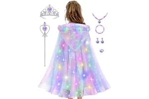 Popsunny Princess Dress Up for Kid 3 4 5 6 Years Old, Girl Cape with Crown and Jewelry, Princess Dressup for Toddler Child