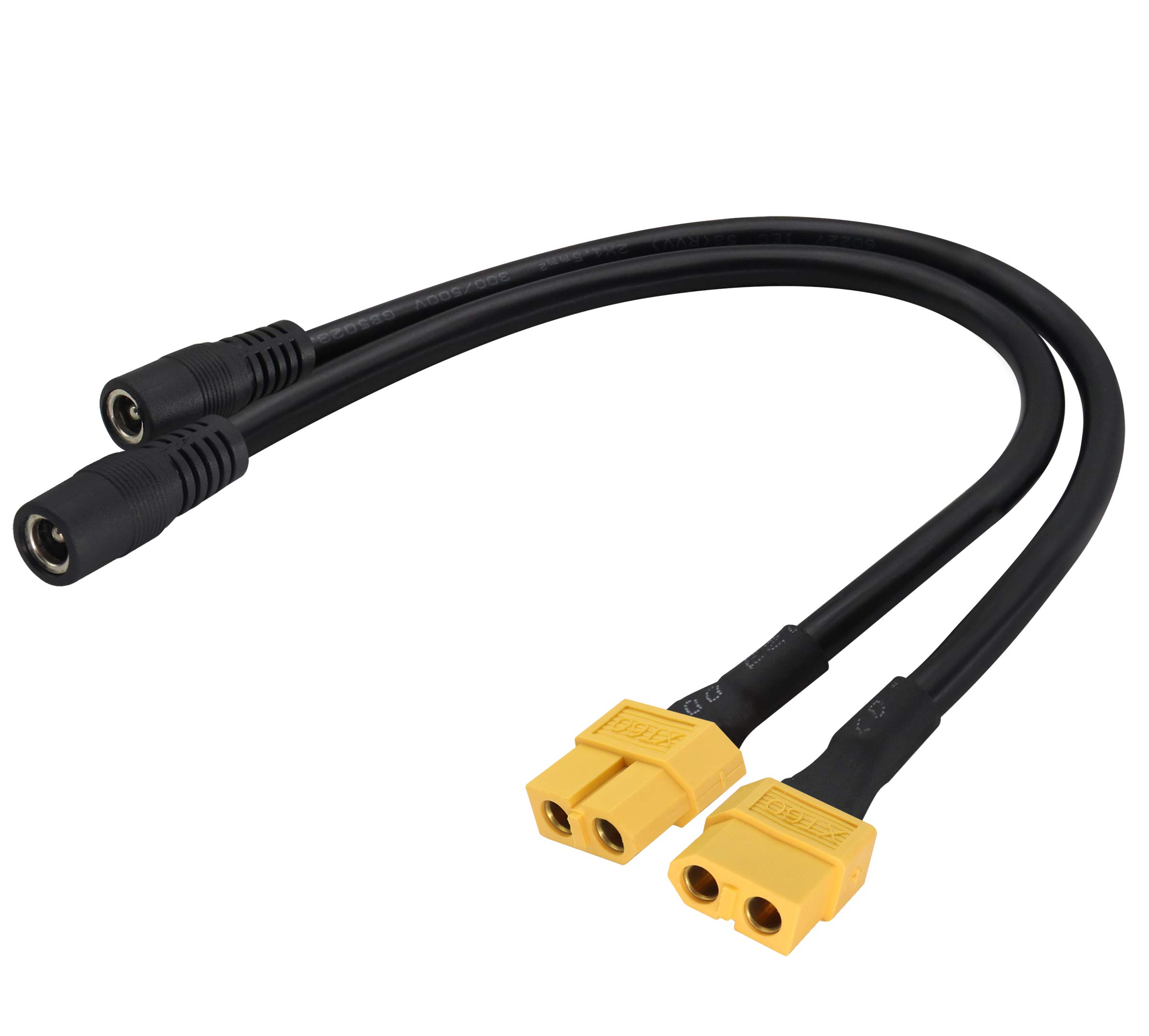 AAOTOKK XT60 to DC Adapter Cable XT60 Bullet Connector to DC5.5X 2.5mm Female Power Jack Adapter Cable for TS100 Soldering Iron, FPV Monitor Power,Drone Power Cord.(30 cm-2Pack)