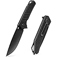 FLISSA Pocket Knife, 3.2" D2 Blade G10 Handle EDC Knife with Pocket Clip for Hunting, Camping, Survival, Outdoor Activities(Black)