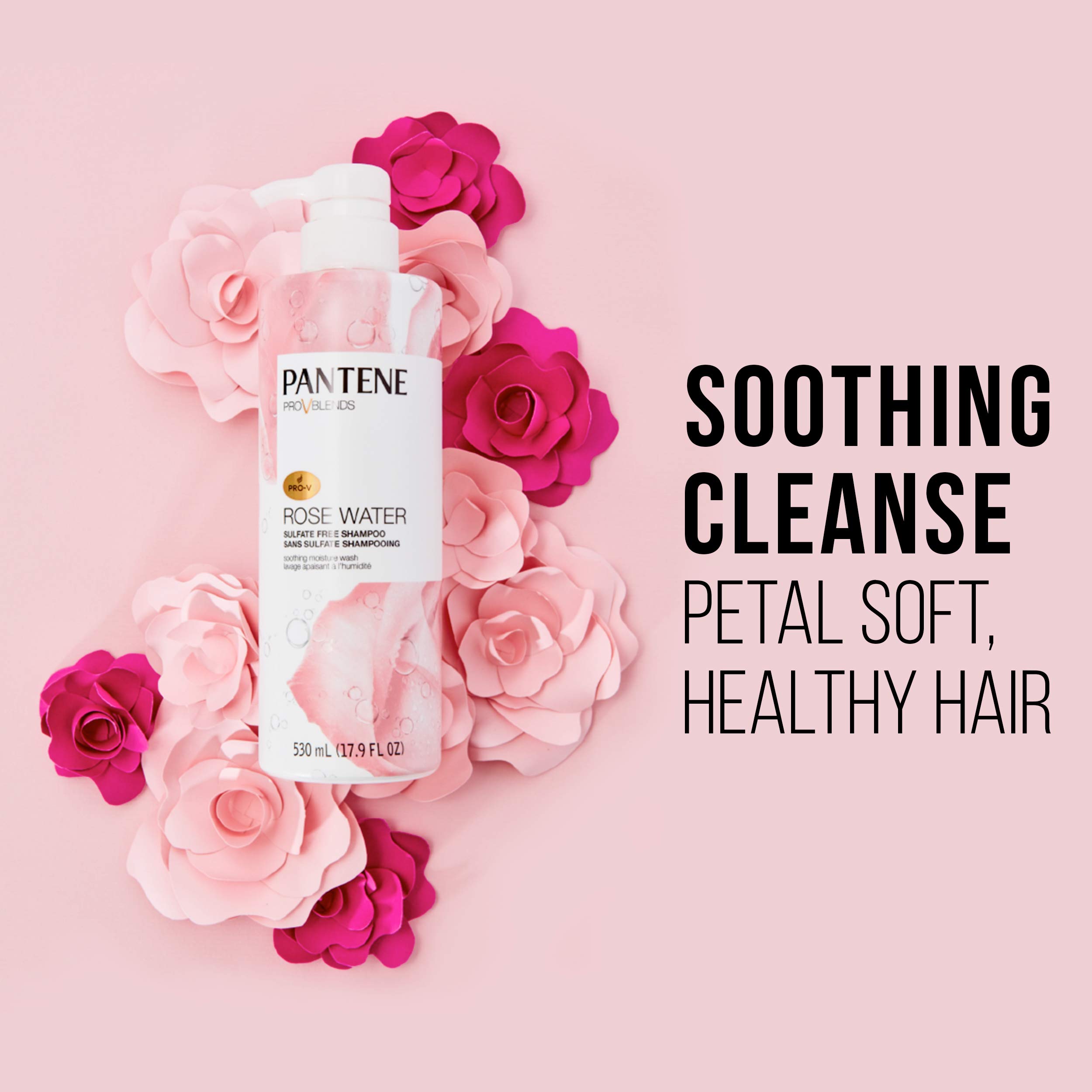 Pantene, Shampoo, Sulfate, Paraben and Dye Free, Pro-V Blends, Soothing Rose Water, 17.9 fl oz
