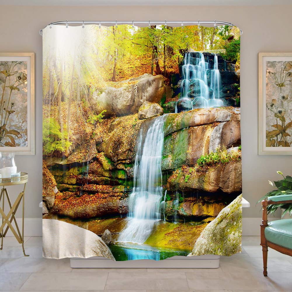 ALFAFA Scenic Mountain Shower Curtain,Snowy Mountain Scene with Pine