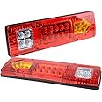 PerfecTech RV 19 LED Trailer Tail Lights Red White-Amber Integrated Turn Signal Running Lamp for ATV Truck (12V) 2PCS