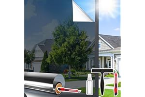 Savvy Choice Window Privacy Film One Way Daytime Privacy Static Cling Sun Blocking Anti UV Reflective Window Tint for Home and Office, Black-Silver, 17.5 inch X 78.7 inch