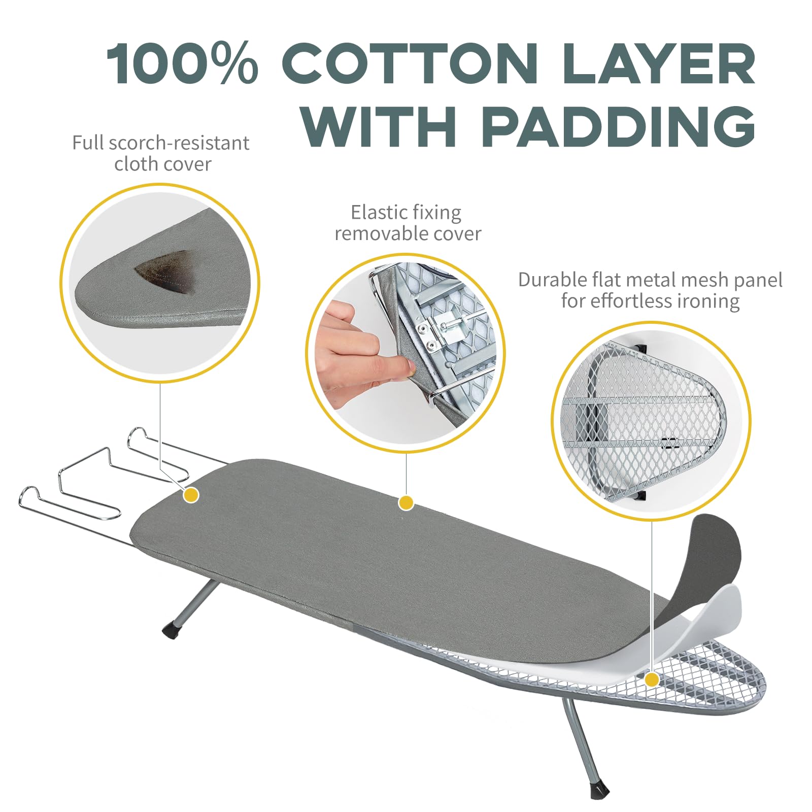 Metal Foldable Tabletop Ironing Board with Iron Rest, Portable Ironing Board Small with Heat Resistant Cotton Cover, RAINHOL Mini Iron Board for Small Space and Travel, 31