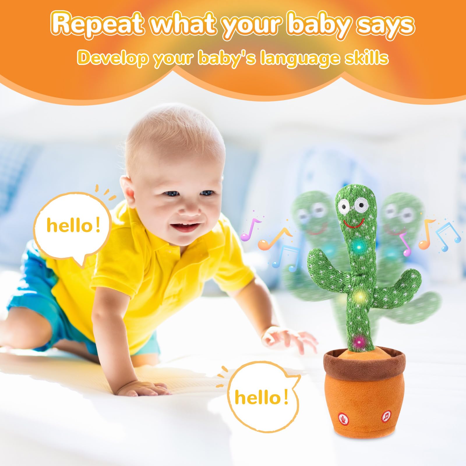 MILEGI Dancing Talking Cactus Baby Toy, Singing Mimicking Repeating Plush – Educational Interactive Toddler Toy, Repeat What You Say, Tummy Time Toys for Infant Boys Girls 1 Year Old