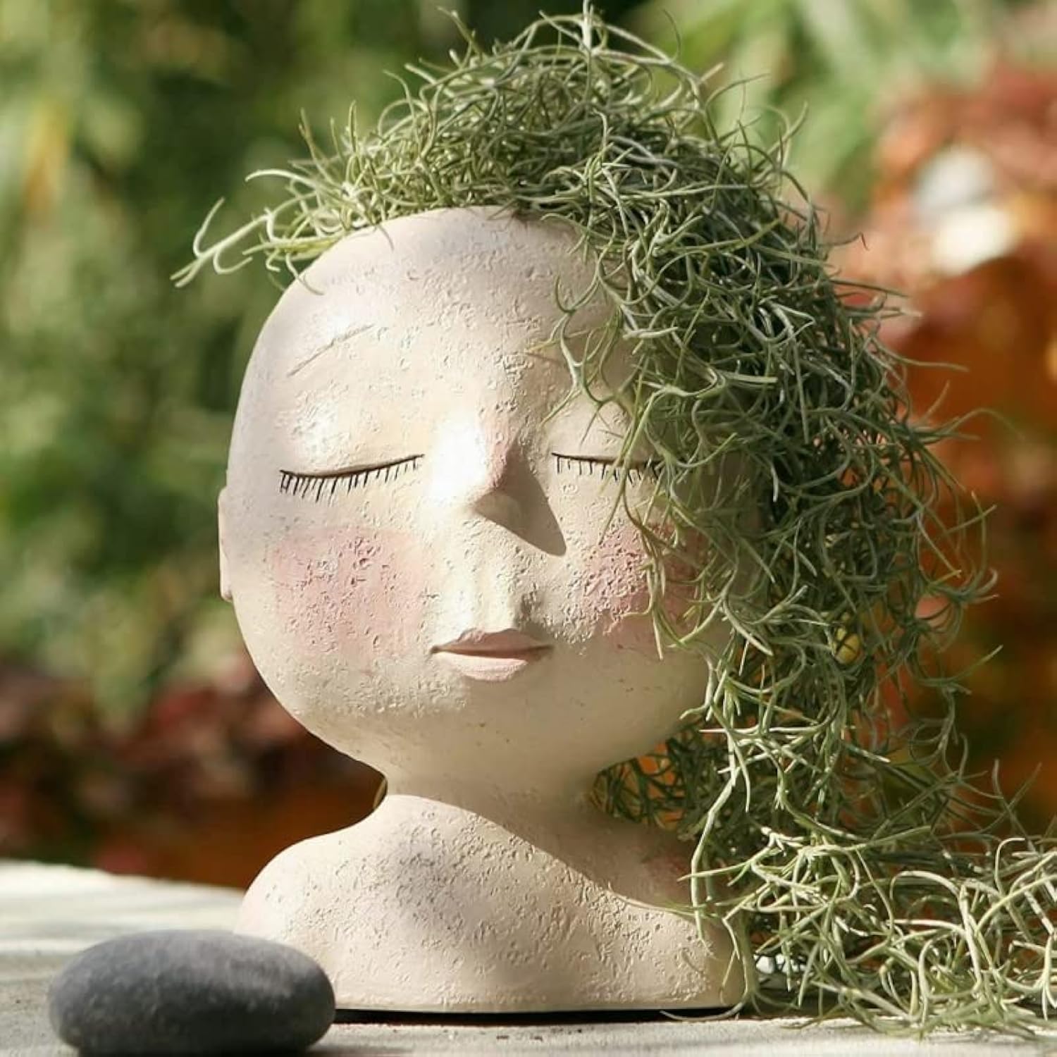 Face Head Planter Pot for Succulents and Cactus - Lady Face Resin Plant Container for Home Garden (Color B)