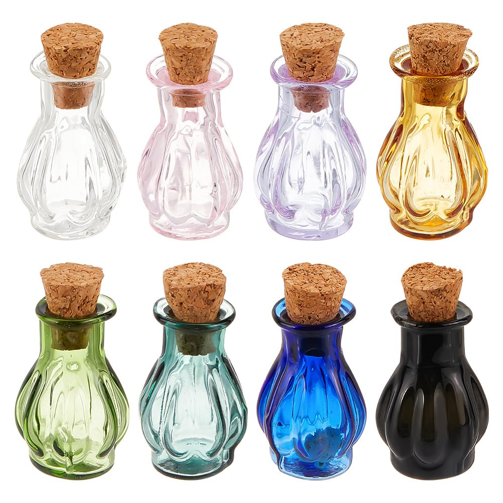 PH PandaHall 8pcs Colored Tiny Spell Jars, 8 Colors Mini Glass Bottles Cute Wishing Bottles with Cork Stoppers Miniature Drifting Bottle for DIY Christmas Party Wedding Decoration Jewellery Making