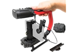 MOVO Sevenoak MicRig Universal Video Grip Handle with Integrated Stereo Microphone, Windscreen, and Shoe Extender Bracket for DSLR Cameras, iPhone, Android Smartphones and GoPro (Red)
