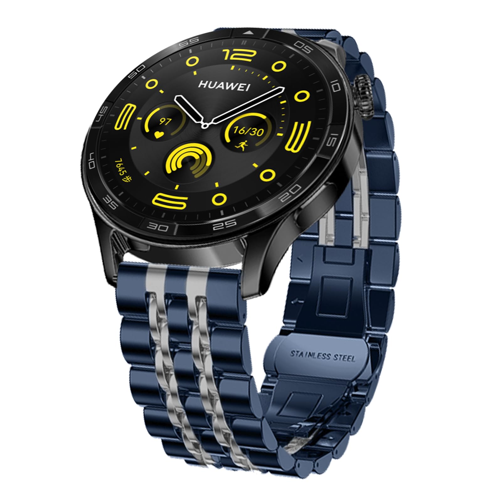 Hinnwer 22mm Strap Compatible with Huawei Watch GT 6 46mm/GT 6 Pro 46mm/5/GT 5 Pro/GT 5/GT4/4 46mm/4 pro 48mm, Solid Stainless Steel Metal Business Band for Huawei Watch Ultimate 2 Blue Silver
