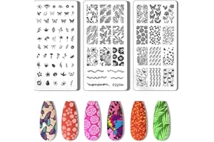 PH PandaHall 3pcs Nail Stamping Plate Nail Stamper Flower Leaf Nail Art Stencils Printing Template Tip Nail Stencils Stainless Steel Nail Image Plates for Nail Art Decoration Design Manicure Salon